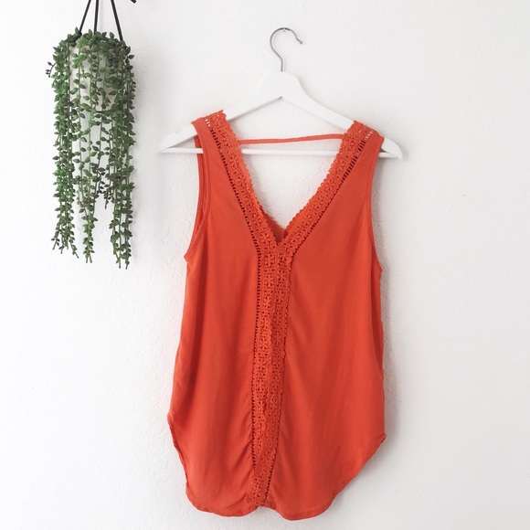 ASTR the Label Orange Lace Trim V-Neck Tank Top - Picture 3 of 7